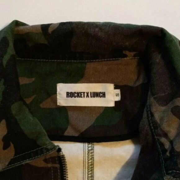Rocket X Lunch Army Green Camouflage Zip Long Sleeve Camo Military Jacket S - Picture 8 of 10